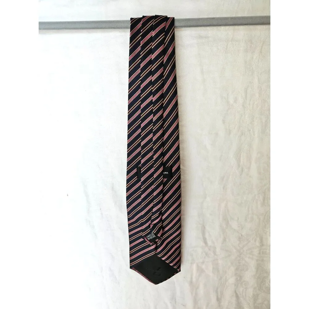ERMENEGILDO ZEGNA Salmon Blue Diagonal Striped Tie